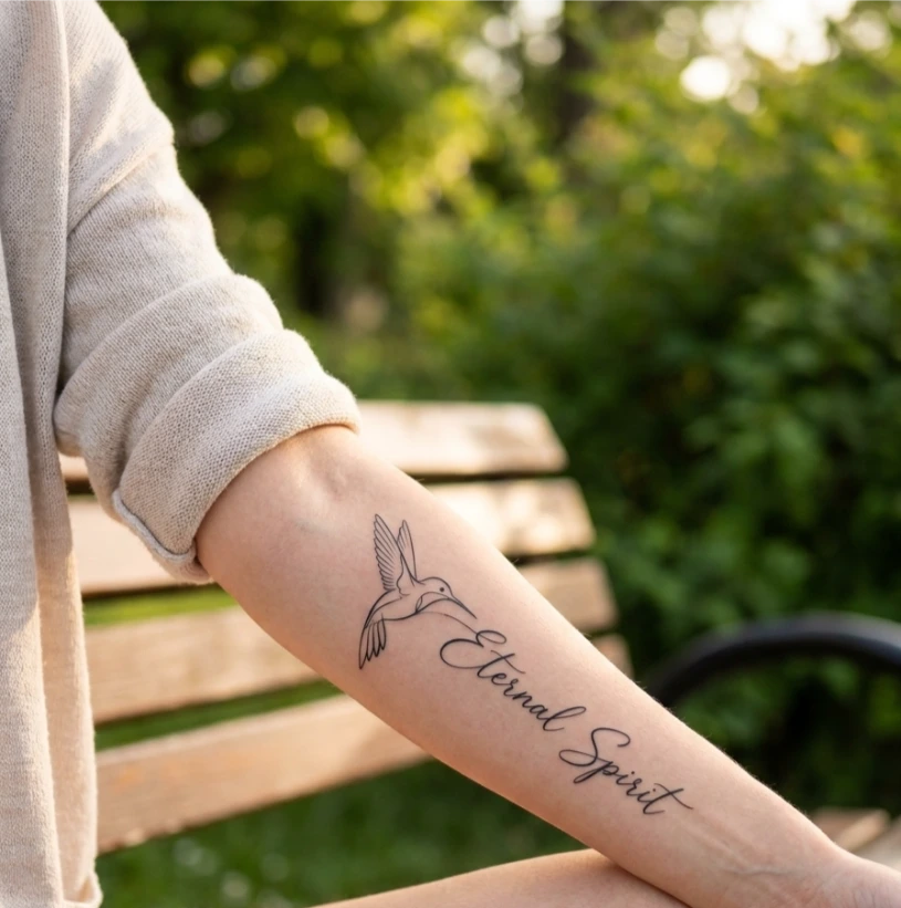 Hummingbird Tattoo with Script Lettering