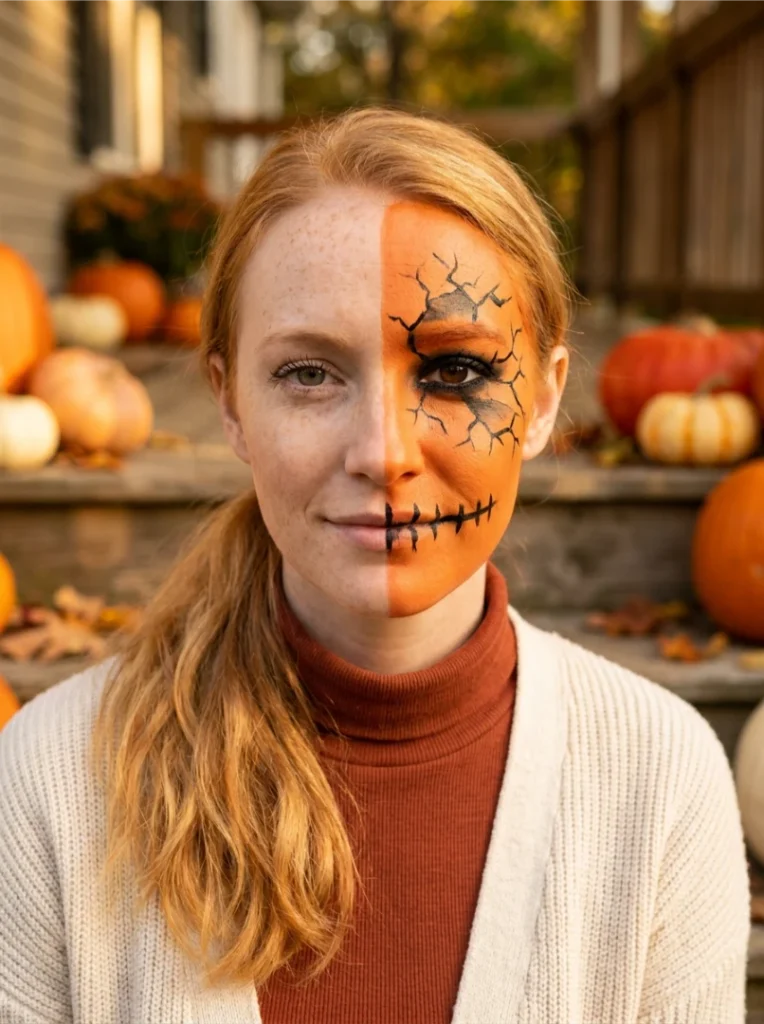 Half-Pumpkin Halloween Makeup