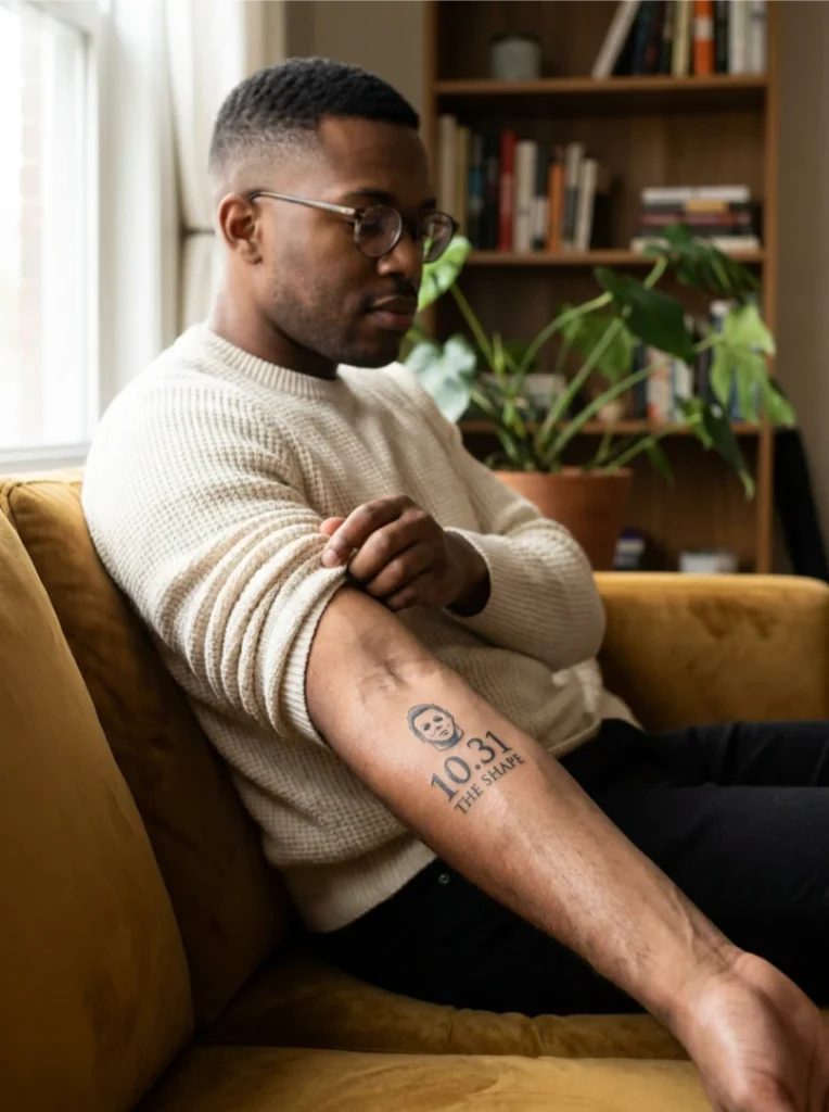 Michael Myers Tattoo Paired With Lettering and a Meaningful Date