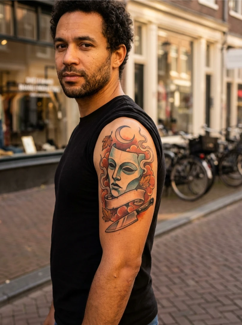 Michael Myers Tattoo in a Bold Neo-Traditional Style