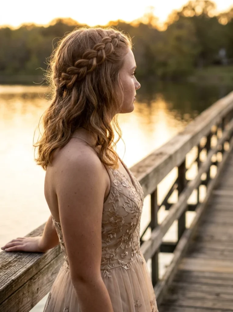 Half Up Half Down with a Dutch Braid Pull-Back